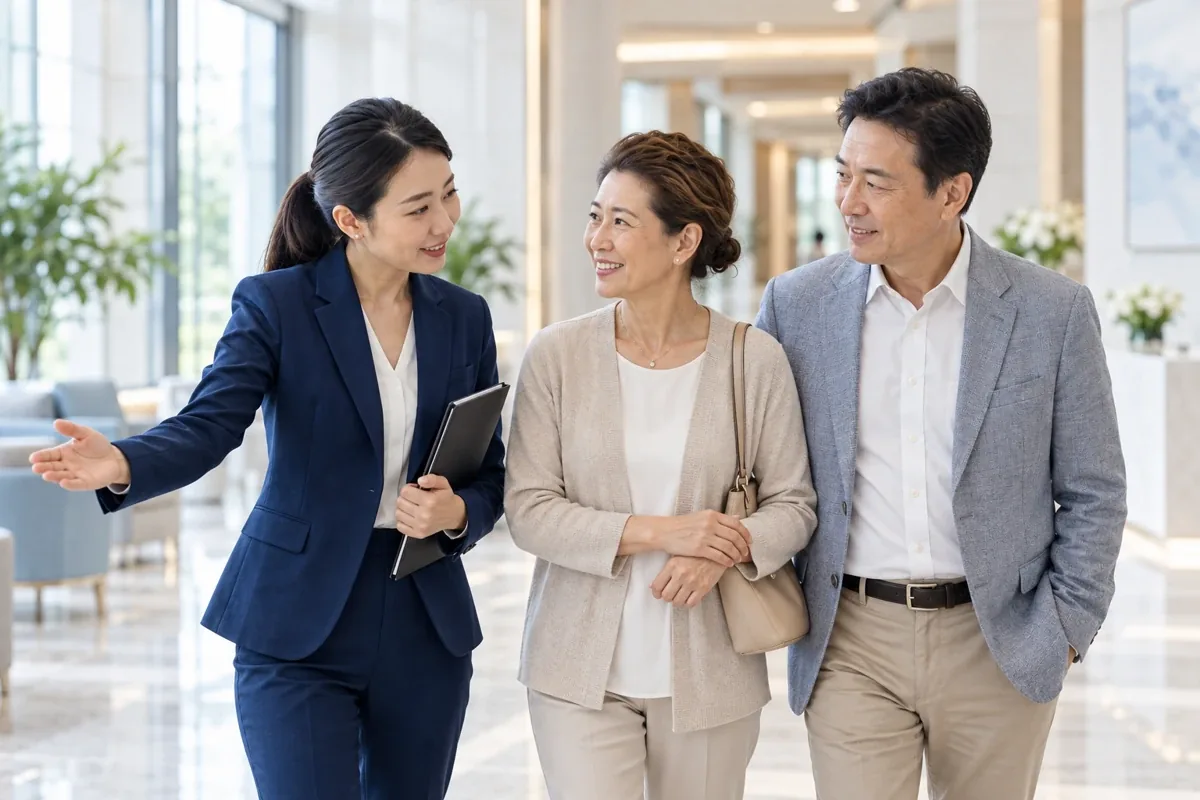 A care coordinator guiding a couple through a hospital