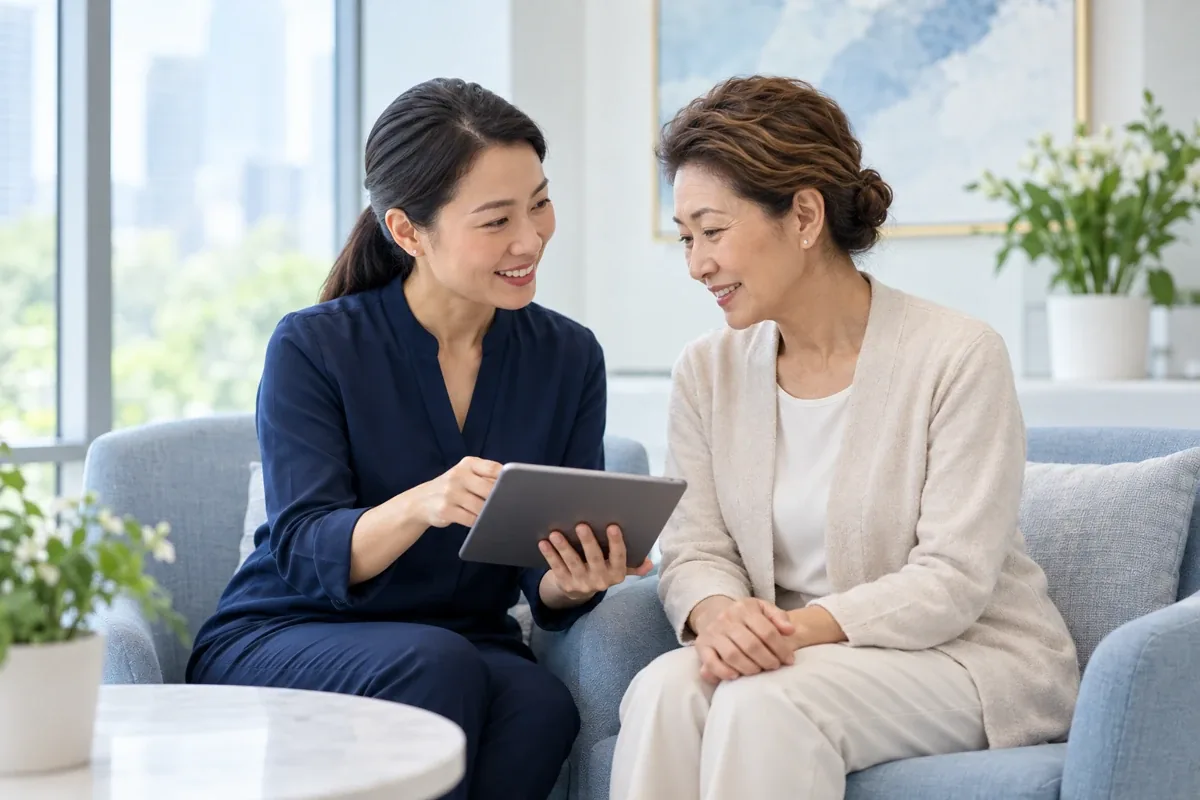 A care manager reviewing follow-up information with a patient