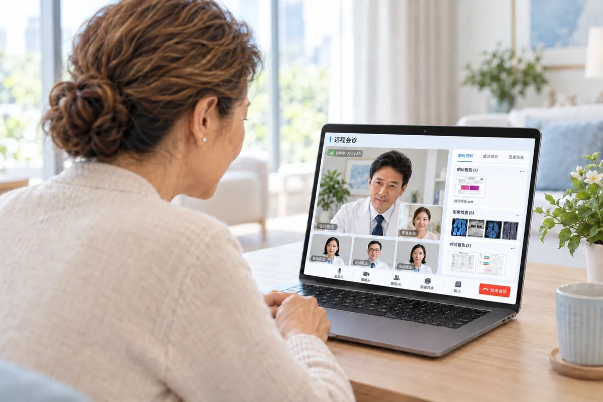 A patient speaking with a doctor through a video consultation